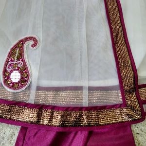 Frock style Indian suit with pants & scarf